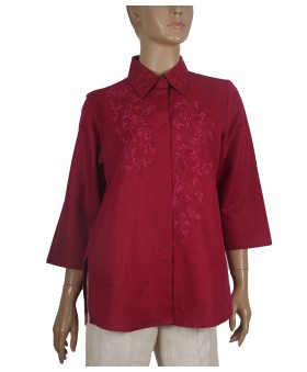 Embroidered Casual Shirt - Magenta Embroidery 