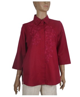 Embroidered Casual Shirt - Magenta Embroidery 