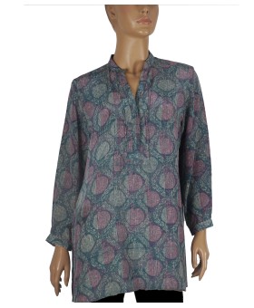 Long Silk Shirt - Blue Stripes