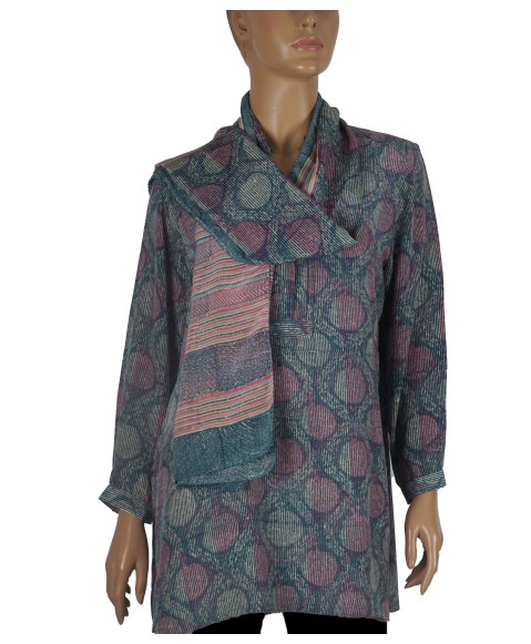 Long Silk Shirt - Blue Stripes Long Silk Shirt - Blue Stripes