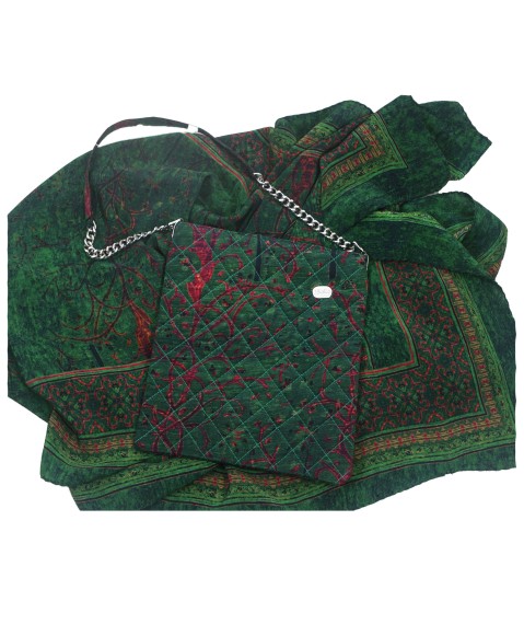 Scarf Set - Pink Abstract On The Green Base