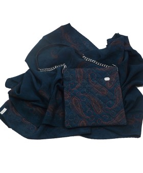 Scarf Set - Orange Dotted Paisley On The Blue Base