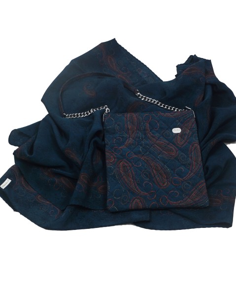 Scarf Set - Orange Dotted Paisley On The Blue Base