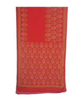 Crepe Silk Scarf - A Golden Floral Patch On Red Base
