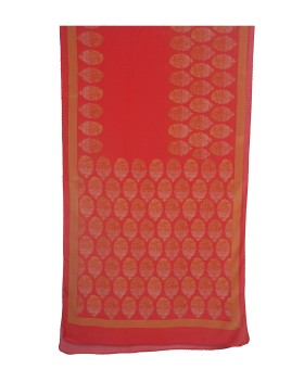 Crepe Silk Scarf - A Golden Floral Patch On Red Base
