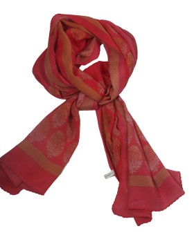 Crepe Silk Scarf - A Golden Floral Patch On Red Base