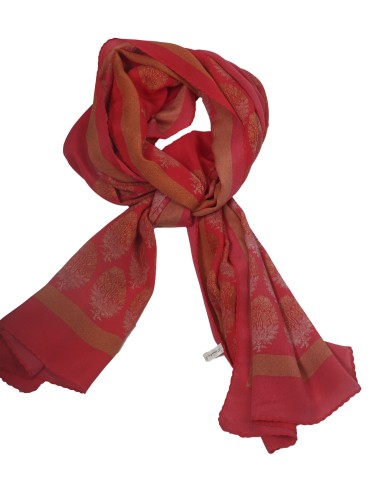 Crepe Silk Scarf - A Golden Floral Patch On Red Base Crepe Silk Scarf - A Golden Floral Patch On Red Base