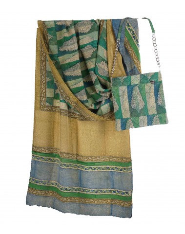 Scarf Set - Green and Beige Patchwork