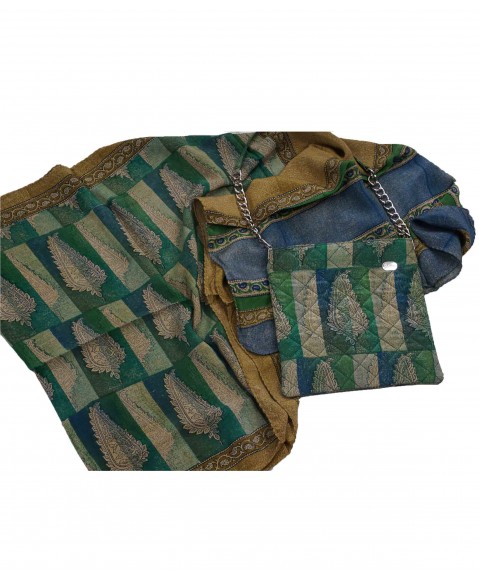 Scarf Set - Green and Beige Patchwork
