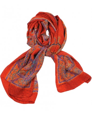 Crepe Silk Scarf - Red Big Paisley