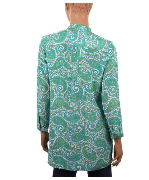  Long Silk Shirt - Turquoise Paisley