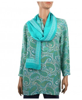  Long Silk Shirt - Turquoise Paisley