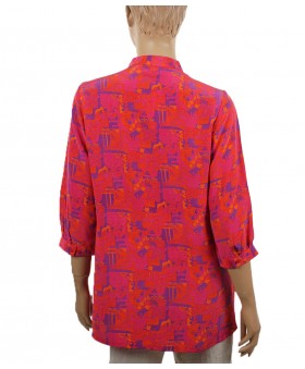 Short Silk Shirt - Pink and Orange Abstract
