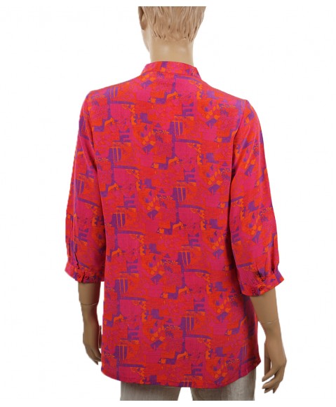 Short Silk Shirt - Pink and Orange Abstract