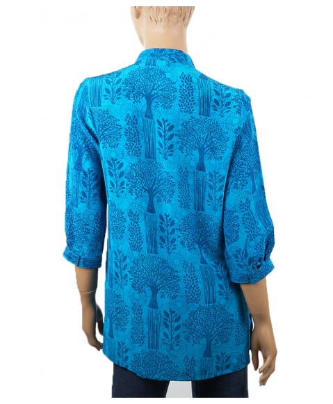 Short Silk Shirt - Blue Trees