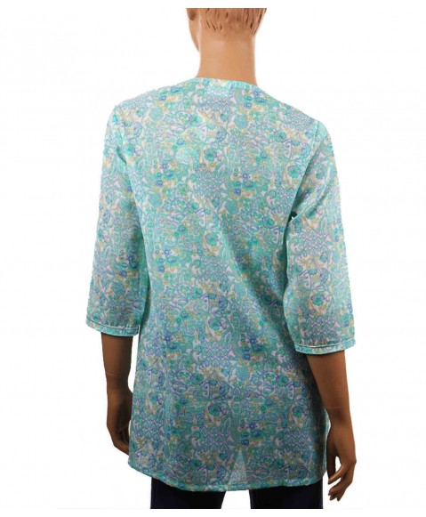 Embroidered Casual Kurti - Turquoise Floral