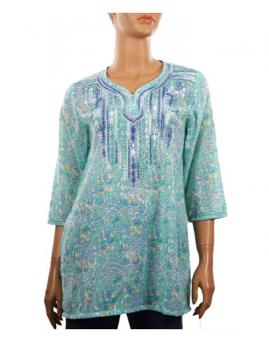 Embroidered Casual Kurti - Turquoise Floral