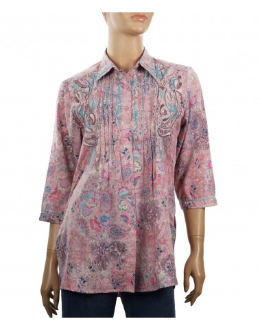 Embroidered Casual Shirt - Pink Paisley Embroidery