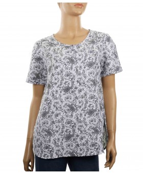 Casual Kurti - Grey and White Flowers