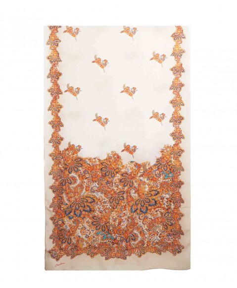Crepe Silk Scarf - Beige and Rust Floral