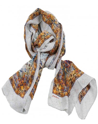 Crepe Silk Scarf - Grey and Mustard Abstract