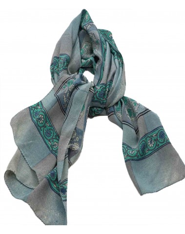 Crepe Silk Scarf - Grey and Green Butti