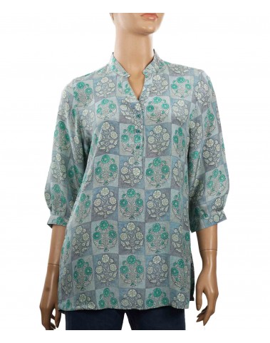 Short Silk Shirt - Grey and Green Butti