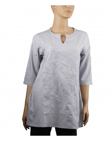 Casual Kurti - Grey Floral Embroidery