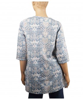 Viscose Embroidered Kurti - Denim Blue With Ikat