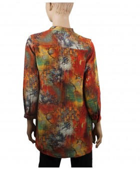 Long Silk Shirt - Rust Abstract