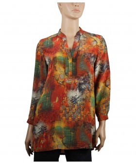 Long Silk Shirt - Rust Abstract