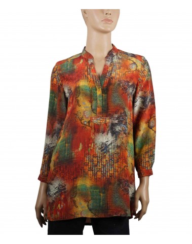 Long Silk Shirt - Rust Abstract