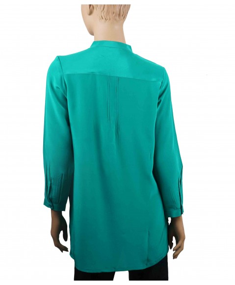 Plain Long Silk Shirt - Peacock Green