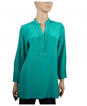 Plain Long Silk Shirt - Peacock Green