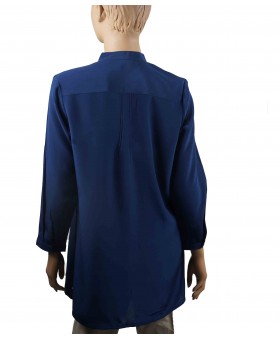 Plain Long Silk Shirt - Navy Blue