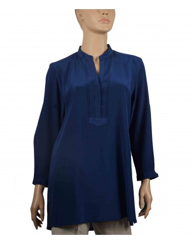 Plain Long Silk Shirt - Navy Blue