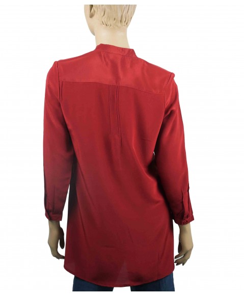 Plain Long Silk Shirt - Maroon