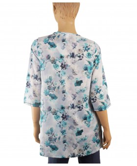 Casual Kurti - Blue Floral With Embroidery