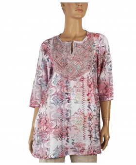 Casual Kurti - Pink Embroidery With Zigzag  