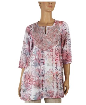 Casual Kurti - Pink Embroidery With Zigzag  