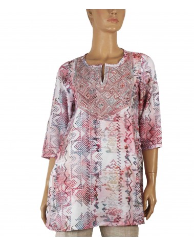 Casual Kurti - Pink Embroidery With Zigzag  