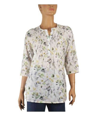 Casual Kurti - Green Leaves On The White Base