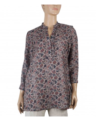 Casual Kurti - Beige Base With Maroon Floral Creeper