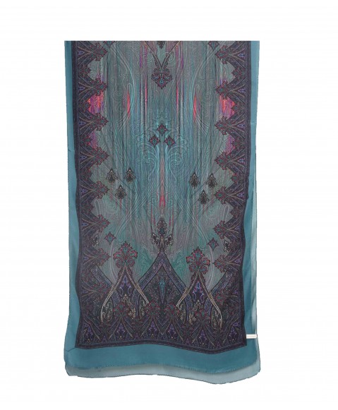 Crepe Silk Scarf - Blue and Black Paisley