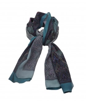 Crepe Silk Scarf - Blue and Black Paisley
