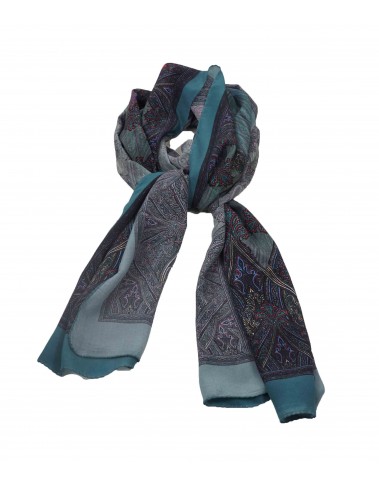 Crepe Silk Scarf - Blue and Black Paisley