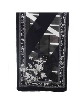 Crepe Silk Scarf - Black And White Flowers