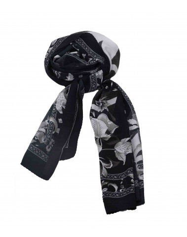Crepe Silk Scarf - Black And White Flowers