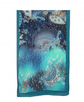 Crepe Silk Scarf - Blue Abstract