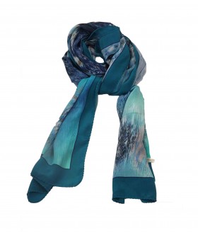 Crepe Silk Scarf - Blue Abstract